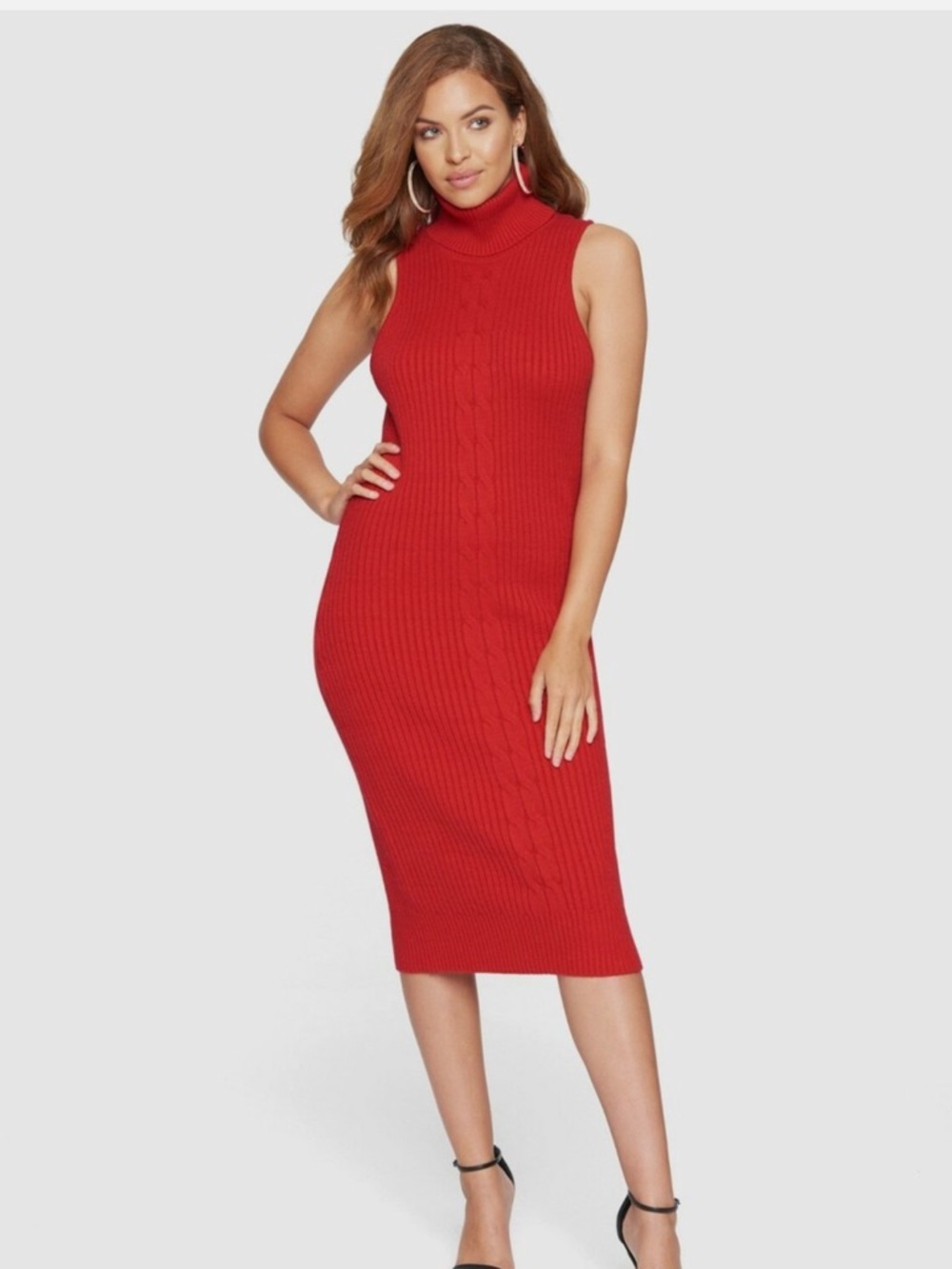 bebe Sleeveless Turtleneck Maxi Dress in Red